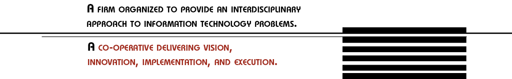A firm organized to provide an interdisciplinary approach to information technology problems. A co-operative delivering vision, innovation, implementation, and execution.